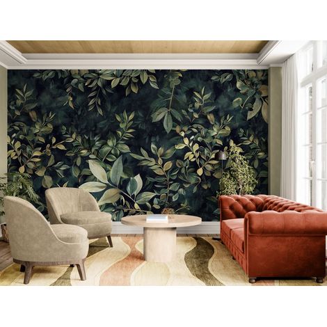 Papier peint Botanique – Motif feuilles vertes foncées denses - 150 x 250 cm (1/2)