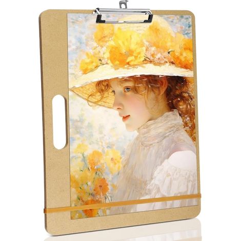 A4 Drawing Board Portable Drawing Board with Handle, Drawing Pad with Sturdy Metal Clip and Elastic Bands, Hard Cardboard Stand for Sketching, Painting, Watercolor, School, Workshop, 43 x 13 cm (1/5)