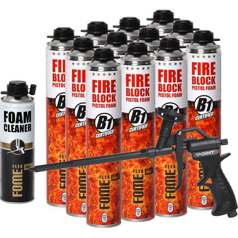 Lot de 12 mousses polyuréthane coupe-feu FOME FLEX Fire Block 750 ml + pistolet POINT BLACK + nettoyant FOME FLEX Foam Cleaner 500 ml (1/5)