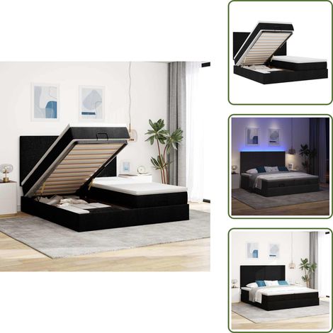 Cadre de lit ottoman avec matelas noir 180x200cm tissu - Lit Ottoman - Lits Ottomans - Cadre De Lit - Cadre De Lit Avec Rangement (1/5)