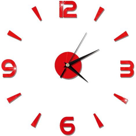 Autocollant d'horloge murale 1mm, miroir en acrylique, décor de montre, décoration murale moderne pour maison, bureau, salle (rouge) (1/5)
