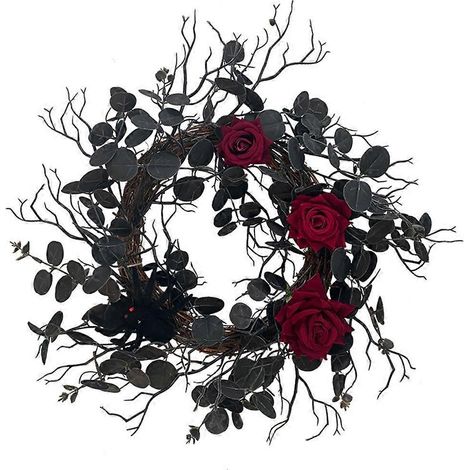 Halloween-Kranz, schwarze Geisterrose, Herbstdeko im Landhausstil
