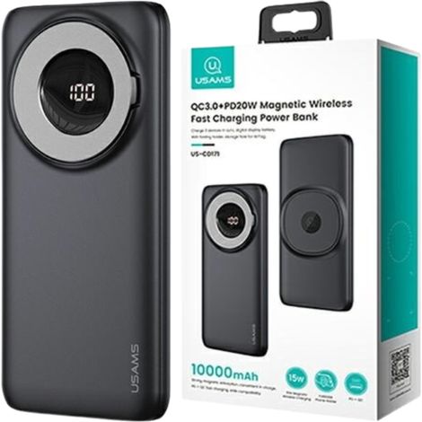 Powerbank Usams PB62 10000mAh 20WQC3.0+PD Ricarica rapida wireless magnetica nero/nero 10KCD17101 (US-CD171) (1/5)