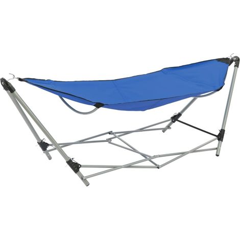 Hamac Pliable Bleu 241 cm. Avec support. Pour de longues siestes au jardin ou dans la véranda (1/5)