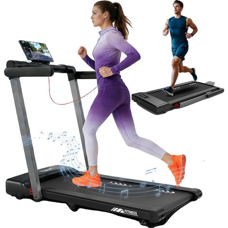 Cinta de correr plegable, motor de 2,5 CV, velocidad de hasta 12 km/h, 12 programas, altavoz Bluetooth, prueba manual de frecuencia cardíaca. (1/5)