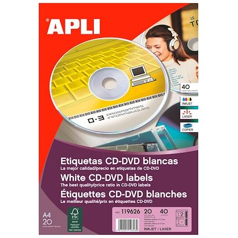 Etiquette CD multi usage Ø117 mm Apli - Pochette de 40