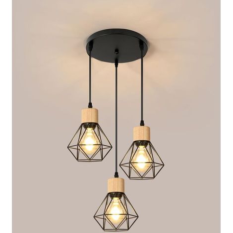 Suspension Cuisine Industrielle Lustre Noir en Fer avec Abat-Jour Cage Luminaire Plafonnier E27 Réglable en Hauteur Diamètre 16 cm 3 Lumières(Ampoule Non Incluse) (1/5)