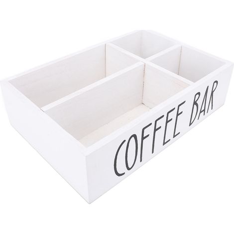 Organisateur de coin café avec séparateur, boîte de rangement en bois pour accessoires de bar à café, sachets de thé et dosettes de café, pour plan de travail de cuisine, blanc (1/5)