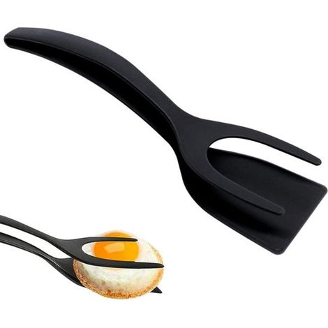 Espátula para huevos y tortitas，Espátula para huevos fritos，Pinzas para cocinar huevos 2 en 1，Pinzas para parrilla，Negra (1/5)