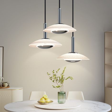 GBLY Pendelleuchte LED Hängelampe Esstisch - Esszimmerlampe Modern Design Esszimmer Hängeleuchte 3000K Warmweiß 3 Flammig Esstischlampe Chrom Glas Metall Rund Pendellampe für Schlafzimmer Wohnzimmer