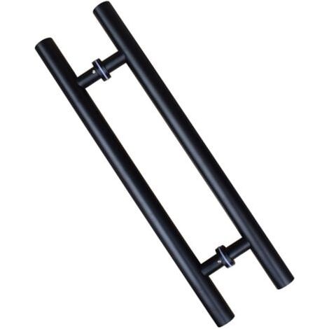 Poignée de porte coulissante, double face en forme de H, poignée de porte battante robuste, noire Longueur 600 mm Espacement des trous 400 mm (1/5)