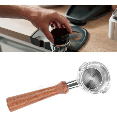 NOWWA Kaffeemaschine, 58 mm bodenloser, abgewinkelter Griff, Edelstahl, Modell F, Rosenholz-Finish (1/5)