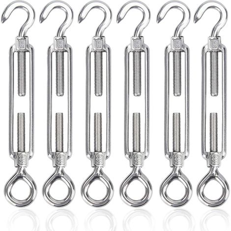 304 Stainless Steel Adjustable Turnbuckle Hook and Eye Tensioner Clothesline Bungee Cord with Hooks Wire Cable Iron Steel Fence and Outdoor Linen Rope 6pcs (1/5)