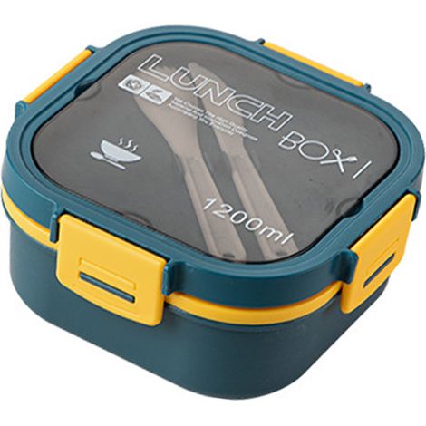 Mikrowellengeeignete, zweilagige Lunchbox aus Kunststoff, 1200 ml – Leichter Behälter für Salat, Obst und gesunde Mahlzeiten, ideal fürs Büro und Picknicks (blau) (1/5)