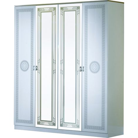 Armoire adulte 4 portes 2 avec miroirs laqué blanc et gris Savana 181cm (1/5)