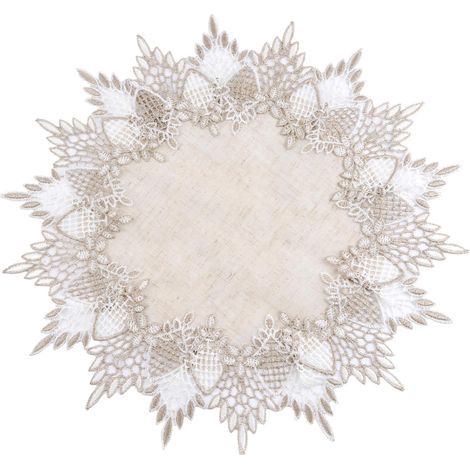 Napperon Rond en Lin avec Bordure en Dentelle pour Salle à Manger, Cuisine (40 x 40 cm, Beige) (1/5)