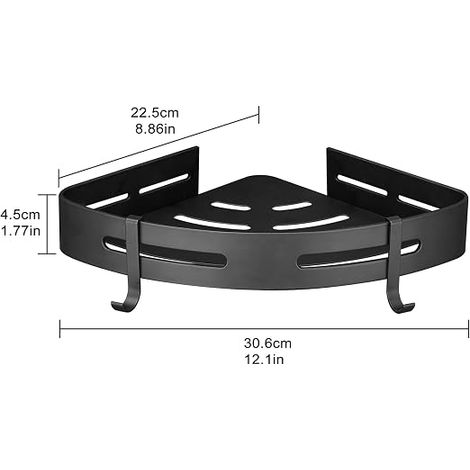 Lot de 2 étagères angle douche adhésives noires, rangement salle de bain sans perçage (1/5)
