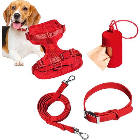 Ensemble de laisse pour chien - Harnais pour animaux de compagnie - Collier et laisse - Harnais de gilet pour chien avec laisse, collier de sécurité réglable avec porte-sac à déjections canines (1/5)