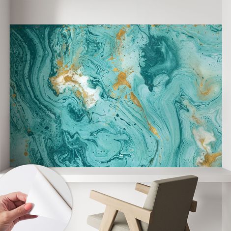 Papier peint adhésif avec colle pour décoration moderne de salon chambre à coucher cuisine et bureau Facile Vagues marines 104x70 cm (1/5)