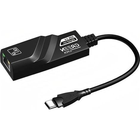 Adaptateur Ethernet Type-C GREEN LYCA, 10/100/1000Mbps - Noir (1/2)