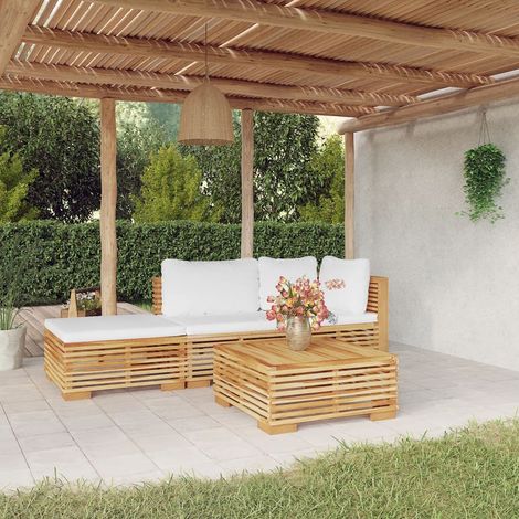 4-tlg. Garten-Lounge-Set mit Kissen Massivholz Teak (1/5)