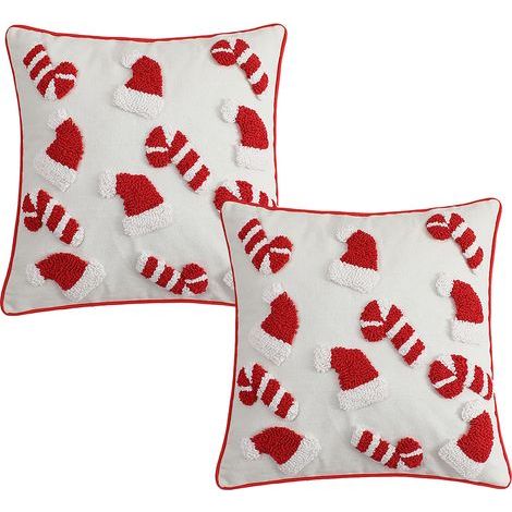 This modern and minimalist Christmas pillowcase, with its fluffy, tufted finish, features a looped velvet border and a textured 3D pattern. It measures 45 x 45 cm. (1/4)