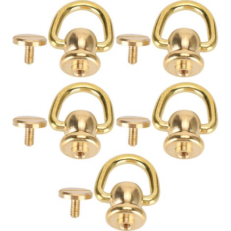 Lot de 5 rivets en forme d'anneau en D, clous en laiton, vis à tête Chicago, artisanat du cuir, cloche à parfum, couleur or, 10 x 5 mm (1/5)