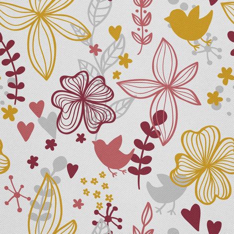 Tela decorativa para exteriores tipo oxford - motivo de flores amarillo-rosa I DX061 (1/5)