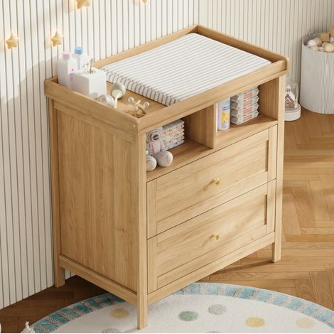 Cassettiera fasciatoio convertibile in MDF naturale 82x50x90 cm con cassetti (1/5)