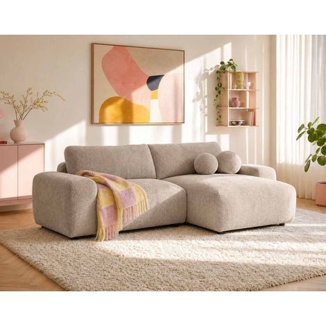 Constance - canapé d'angle réversible 4 places convertible avec coffre en velours gaufré - beige (1/5)