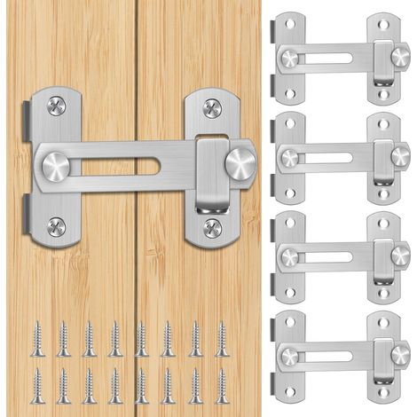 4 PCS Verrou de Porte Coulissante Interieure, Serrure Porte en Acier Inoxydable Loquet Porte de Grange Coulissante avec Vis Bloque Porte Antivol pour Porte, Fenêtre, Placard et Jardin (Argent) (1/5)
