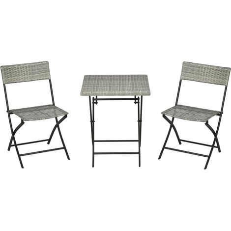 3 ensembles de meubles de balcon en rotin, 2 chaises/ 1 table (1/5)