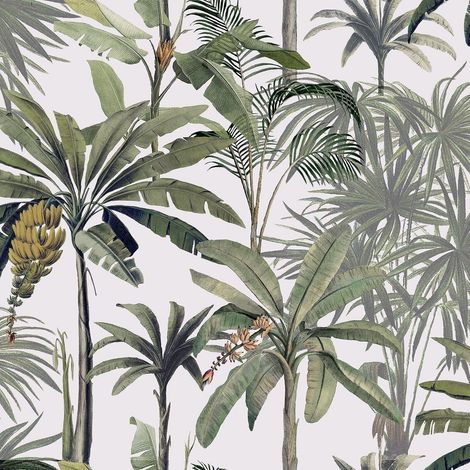 Tropical Cream Green Banana Leaves Wallpaper Botanical Textured Paste The Wall (1/4)