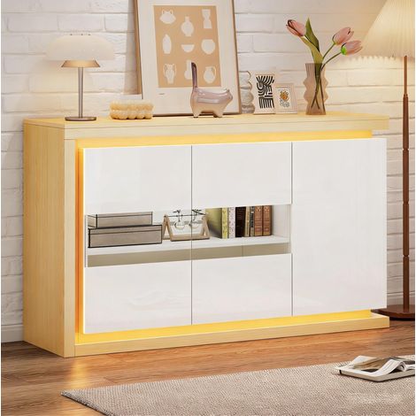 MEUBLIV Aparador 140 x 38 x 70 cm blanco – 3 puertas, 6 compartimentos regulables (1/5)