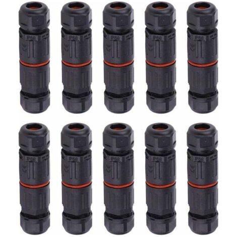 10 PCS IP68 Etanche Connecteur de Câble Electrique, Femelle 3 Broches Connecteurs Etanches Prise de Courant Extérieure Raccord de Connecteur Fil Etanche