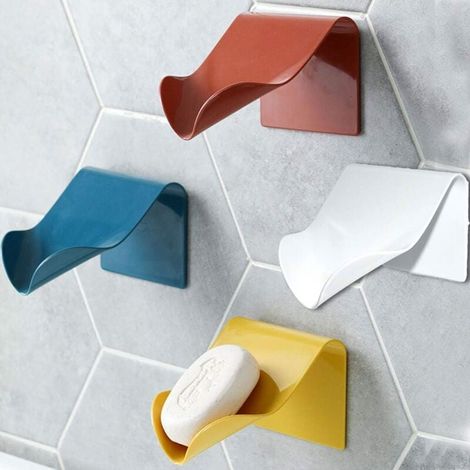 Porte-Savon pour Cuisine Salle de Bains Douche, Boîte à Savon Range-Savon Support de Savon Auto-drainant Plastique Mural(Blanc+Bleu+ Jaune+Rouge, 4) (1/5)