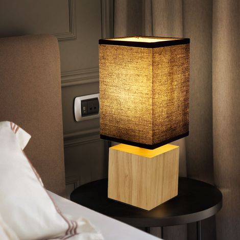 Tischleuchte Beistelllampe Schlafzimmerleuchte Holz Textil Schwarz H 30 cm (1/5)