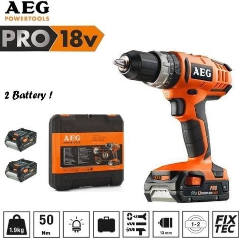 Trapano avvitatore a batteria c/percussione 18V Litio c/2 batterie di riserva AEG - BSB18G2 LI-152C