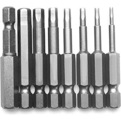 Jeu de 8 tournevis magnétiques hexagonaux H1.5-H8 50 mm 1/4" en alliage d'acier inoxydable avec embouts antidérapants S2 pour tournevis électrique magnétique (1/4)