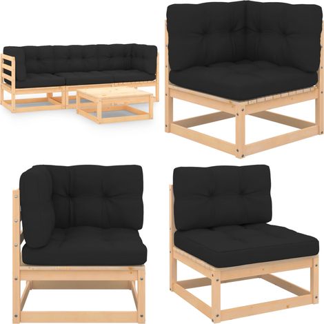 4-tlg. Garten-Lounge-Set mit Kissen Massivholz Kiefer - Gartensofa - Lounge Möbel - Gartenmöbel Set - Rattan Gartenmöbel - Kiefernholzmöbel - Home & Living (1/5)