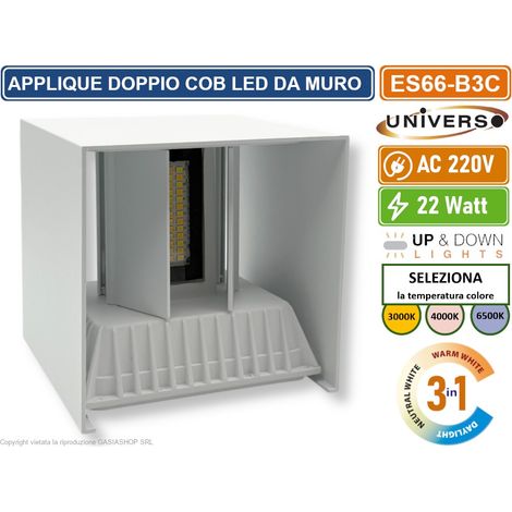 LAMPADA APPLIQUE LED BIANCA DA MURO 22W CON DOPPIA EMISSIONE CT 3 IN 1 TEMPERATURA LUCE SELEZIONABILE DA ESTERNO IP65 (1/5)