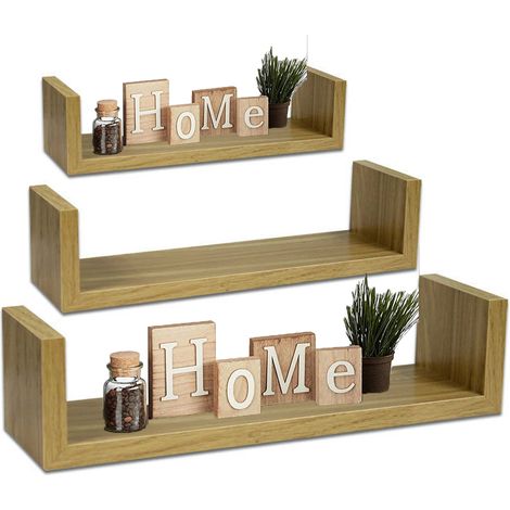 Set 3pz Mensola Parete Legno Chiaro Scaffale Moderno Design Bordi 60x50x40 (1/5)
