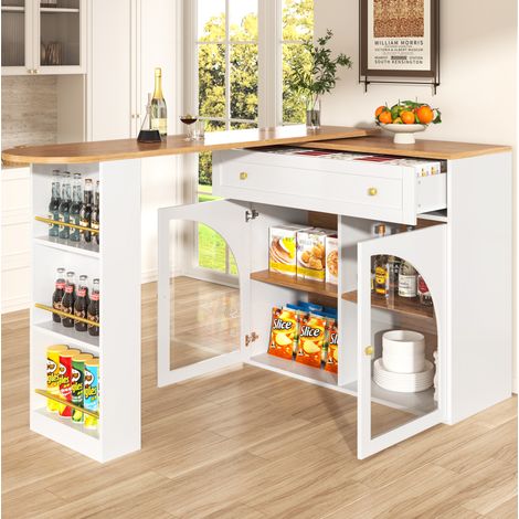 Mesa alta extensible con almacenamiento, 138-204 x 39 x 104 cm, giratoria 360°, blanca OKMYHOME (1/5)