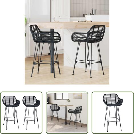 Rattan -  Barstuhl 2 pcs Schwarz 55 x 52 x 92 cm Rattan und Eisen (1/5)