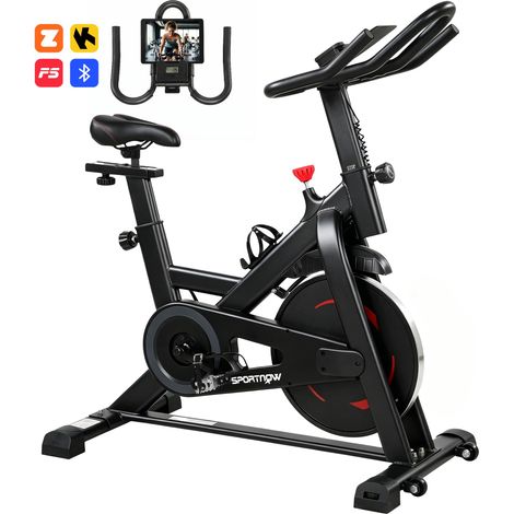 Vélo d'appartement réglable en hauteur, avec application, résistance magnétique, écran LCD ajustable, guidon, support pour téléphone (1/5)