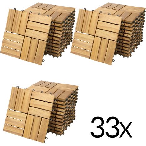 Deuba 33x Holzfliesen Akazie Mosaik | 3m² Fliese 30x30 cm Stecksystem | Zuschneidbar Terrasse Balkon Holzboden Klick