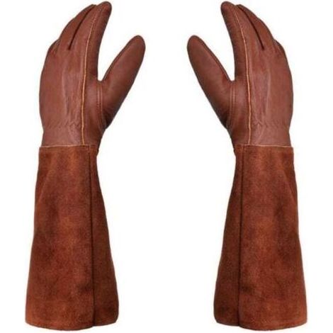 Gants de jardinage unisexes – paire de gants de jardinage – protection en cuir – gants de jardinage et de travail anti-épines et ronces – marron – M (1/5)