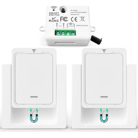 Kit Interrupteur Sans Fil Va Et Vient Mini Émetteur Radio Sans Fil 433 MHz Interupteur Sans Fil 150M Plage De Contrôle 2200W Commutateur Sans Fil Mobile (2 Interrupteur 1 Récepteur) (1/5)
