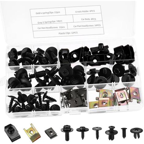 Jeu de 80 Vis et Écrous pour Carrosserie Auto - Clips Universels en U pour Pare-Boue, Garde-Boue, Soubassements (1/5)