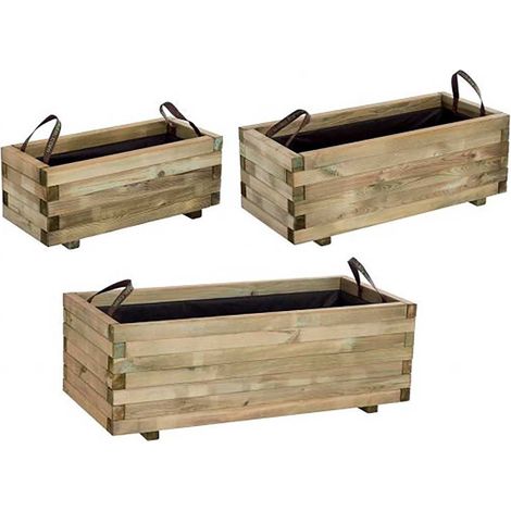 Lot de 3 bacs à fleurs rectangulaires en bois baroque (1/5)